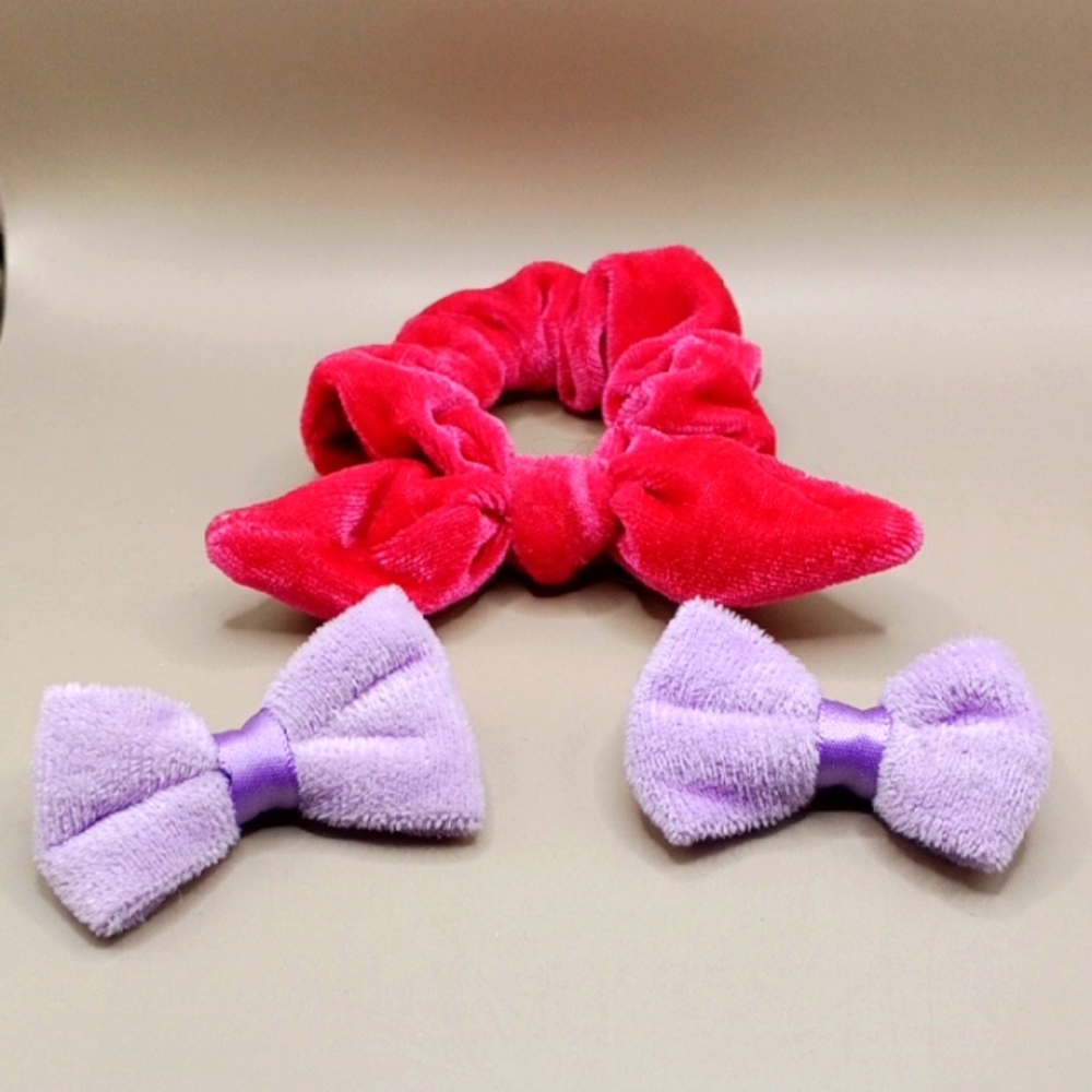 Velvet Red and Purple Hair Accessories Set